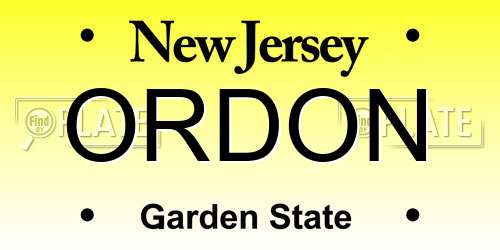 ORDON New Jersey License Plate