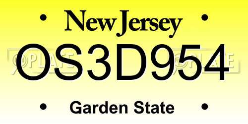 OS3D954 New Jersey License Plate