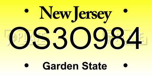 OS3O984 New Jersey License Plate