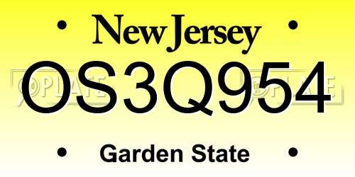 OS3Q954 New Jersey License Plate