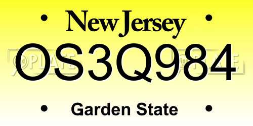 OS3Q984 New Jersey License Plate