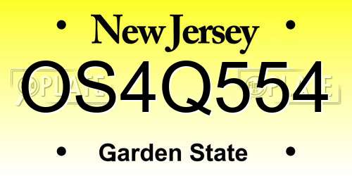 OS4Q554 New Jersey License Plate
