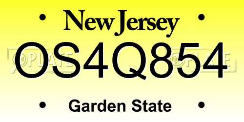 OS4Q854 New Jersey License Plate