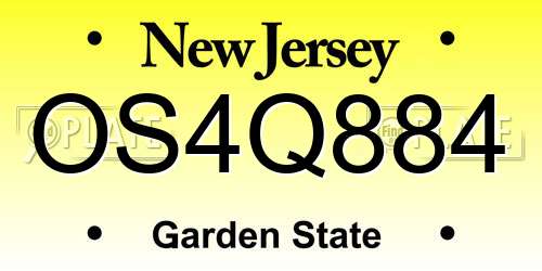 OS4Q884 New Jersey License Plate