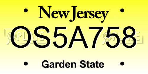 OS5A758 New Jersey License Plate