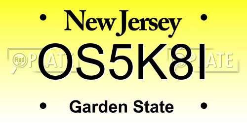 OS5K8I New Jersey License Plate