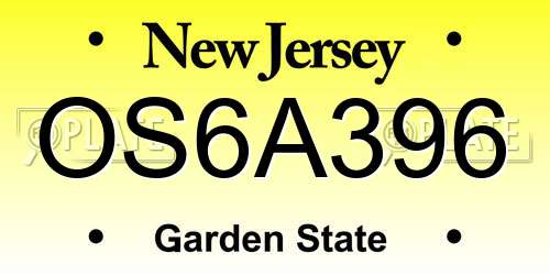 OS6A396 New Jersey License Plate