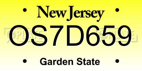 OS7D659 New Jersey License Plate