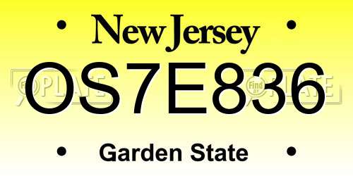 OS7E836 New Jersey License Plate
