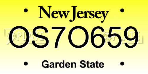 OS7O659 New Jersey License Plate