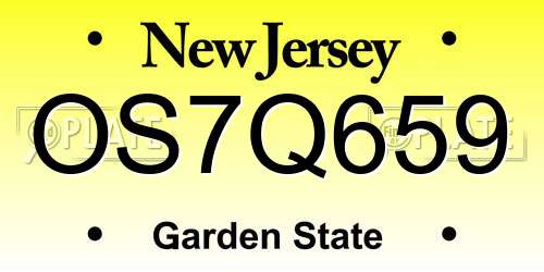 OS7Q659 New Jersey License Plate