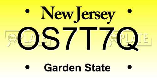 OS7T7Q New Jersey License Plate