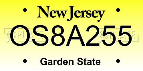 OS8A255 New Jersey License Plate