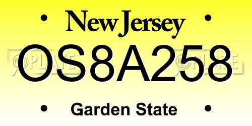 OS8A258 New Jersey License Plate