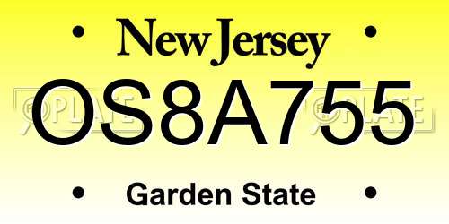 OS8A755 New Jersey License Plate