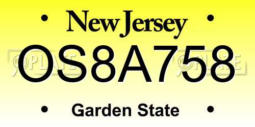 OS8A758 New Jersey License Plate