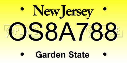 OS8A788 New Jersey License Plate