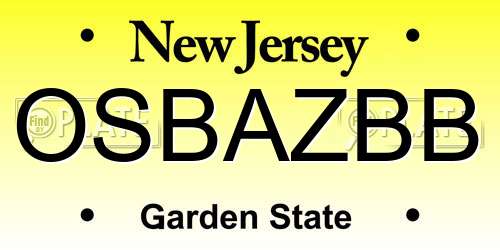 OSBAZBB New Jersey License Plate