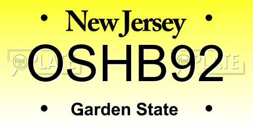OSHB92 New Jersey License Plate
