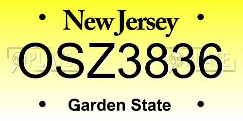 OSZ3836 New Jersey License Plate