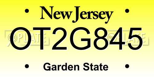 OT2G845 New Jersey License Plate