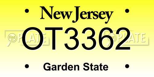 OT3362 New Jersey License Plate