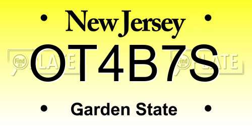 OT4B7S New Jersey License Plate