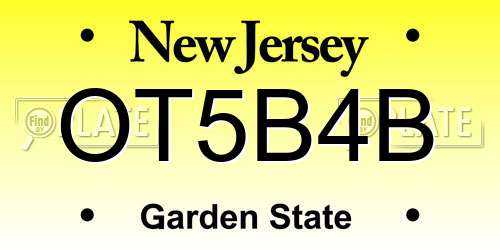 OT5B4B New Jersey License Plate