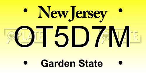 OT5D7M New Jersey License Plate