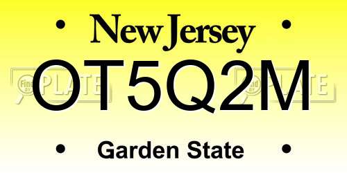 OT5Q2M New Jersey License Plate