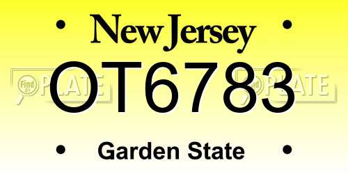 OT6783 New Jersey License Plate