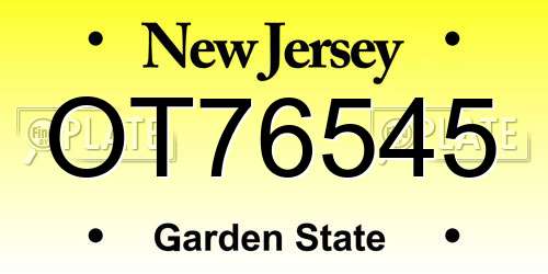 OT76545 New Jersey License Plate