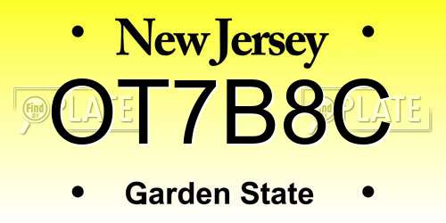 OT7B8C New Jersey License Plate