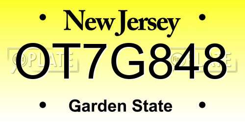 OT7G848 New Jersey License Plate