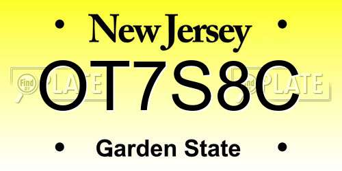 OT7S8C New Jersey License Plate