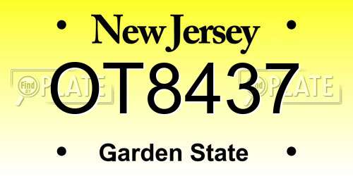 OT8437 New Jersey License Plate