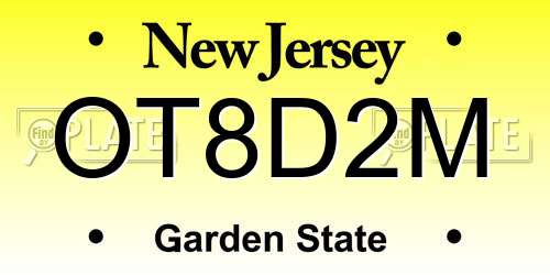 OT8D2M New Jersey License Plate