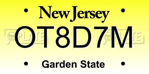 OT8D7M New Jersey License Plate