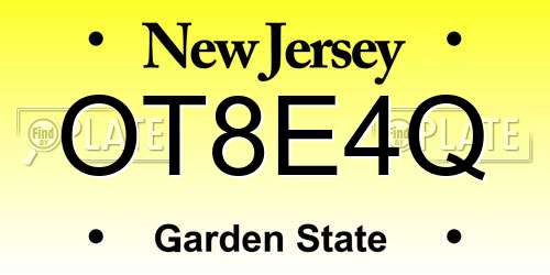 OT8E4Q New Jersey License Plate