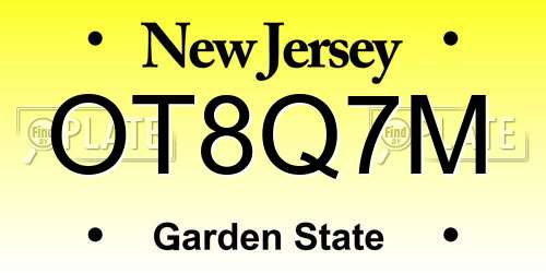 OT8Q7M New Jersey License Plate