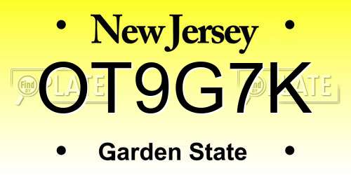 OT9G7K New Jersey License Plate