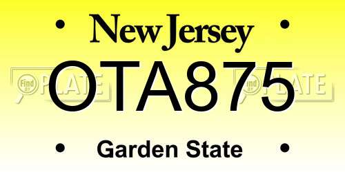 OTA875 New Jersey License Plate