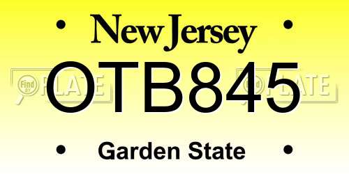 OTB845 New Jersey License Plate