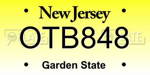 OTB848 New Jersey License Plate