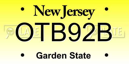 OTB92B New Jersey License Plate