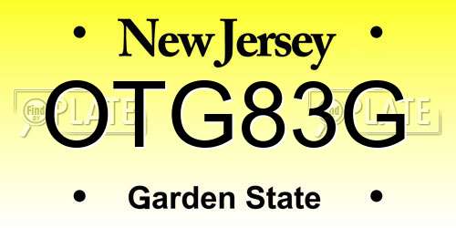 OTG83G New Jersey License Plate