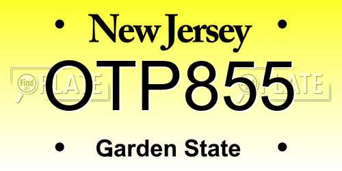 OTP855 New Jersey License Plate