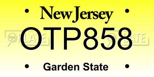 OTP858 New Jersey License Plate