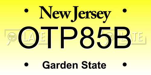 OTP85B New Jersey License Plate