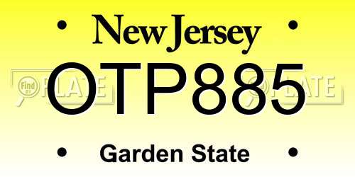 OTP885 New Jersey License Plate